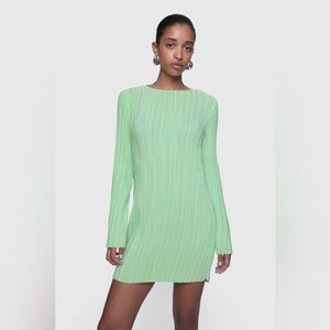 Rebecca Minkoff Iris Pleated Long Sleeve Mini Dress in Matcha l Medium l NWT